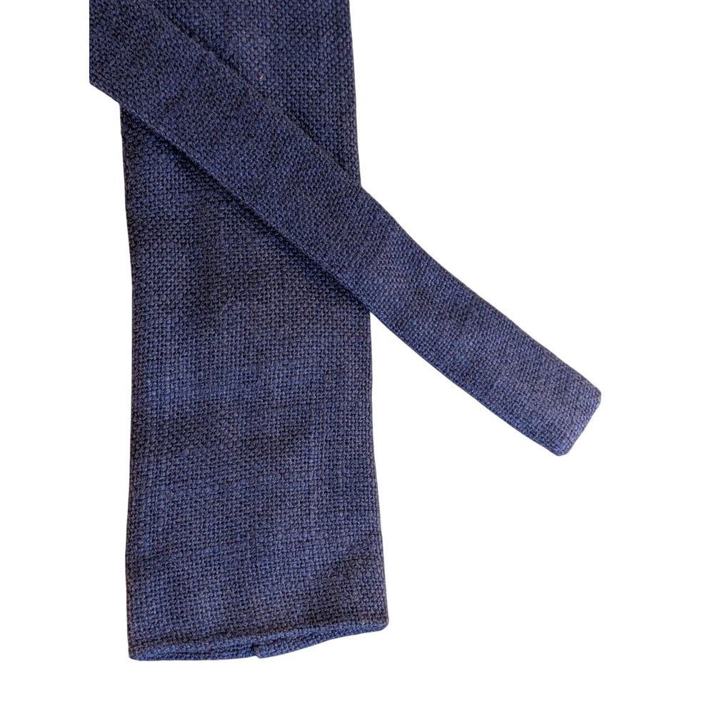 VTG Rooster Knit Tie Mens Blue Tussah Silk Woven In Italy Square End Tie 54x3.25